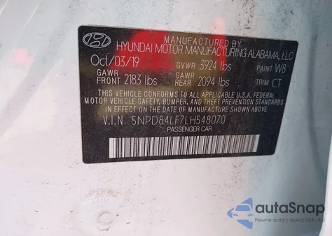 2020 Hyundai Elantra Sel from USA, damaged, VIN 5NPD84LF7LH548070